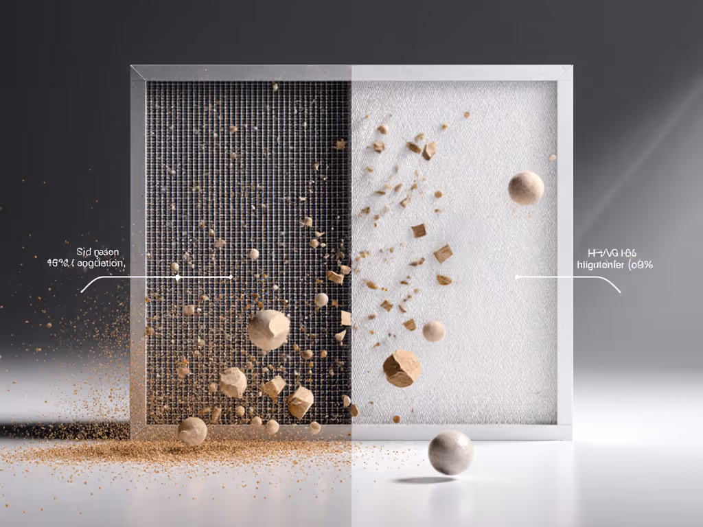 HEPA filter vs standard filter comparison showing particle capture efficiency