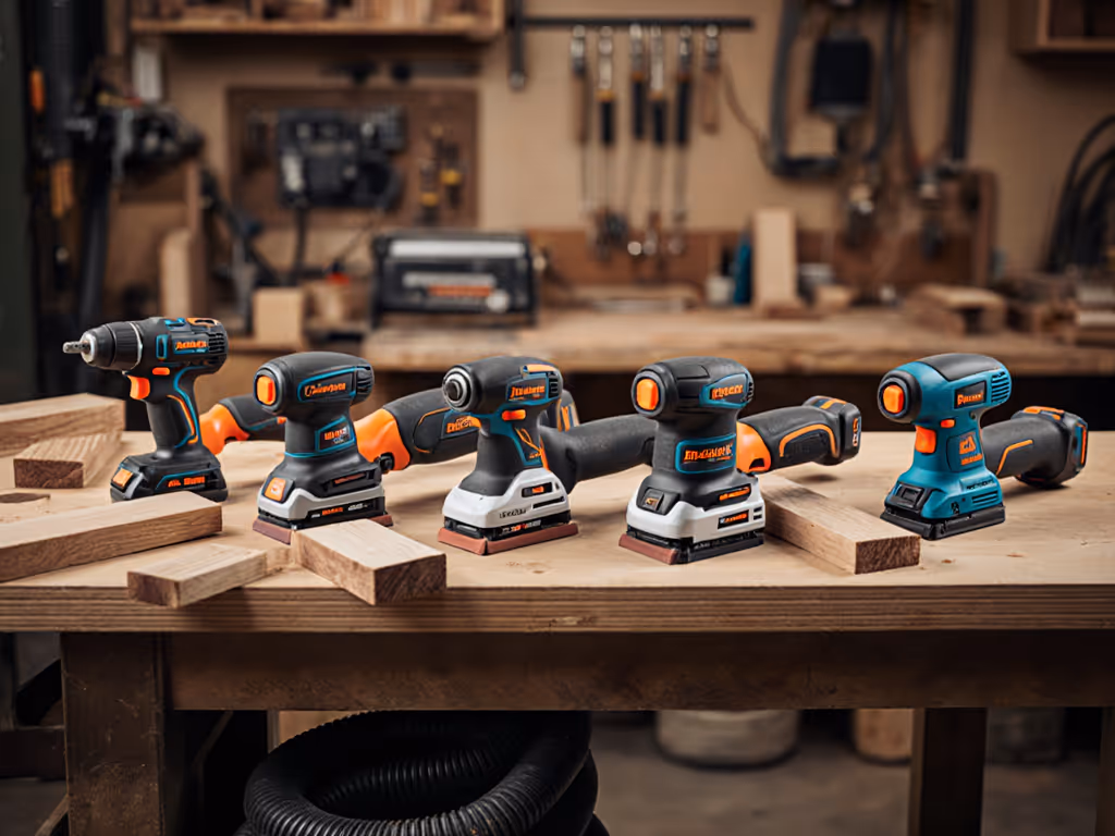 cordless sander comparison in professional workshop setting